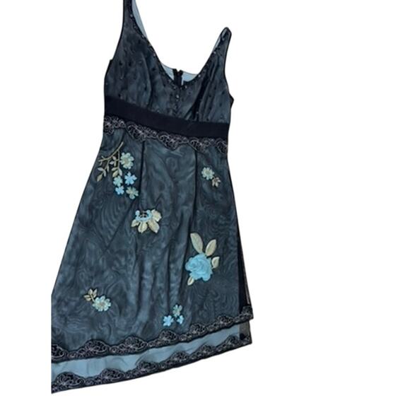 "ADRIANNA PAPELL" VTG Y2K Babydoll Floral Embroidered Dress SZ 6 Dark Fairy Sexy - Picture 6 of 16
